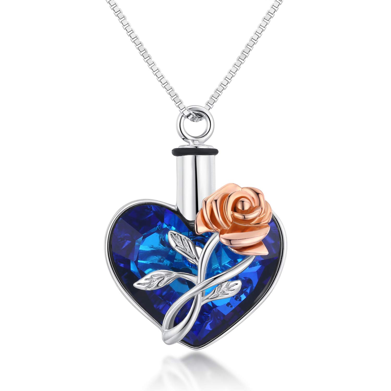 Urn Necklace S925 Sterling Silver Rose Flower Ashes Keepsake Hair Pendant Ashes Necklace for Ashes Hollow/Crystal Cremation Jewelry Memory Gifts for Women