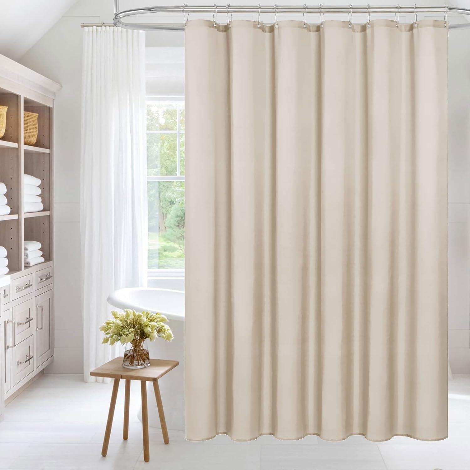 MitoVilla Stall Half Size Shower Curtain Liner, 36 x 72 Inch Fabric Bath Curtain