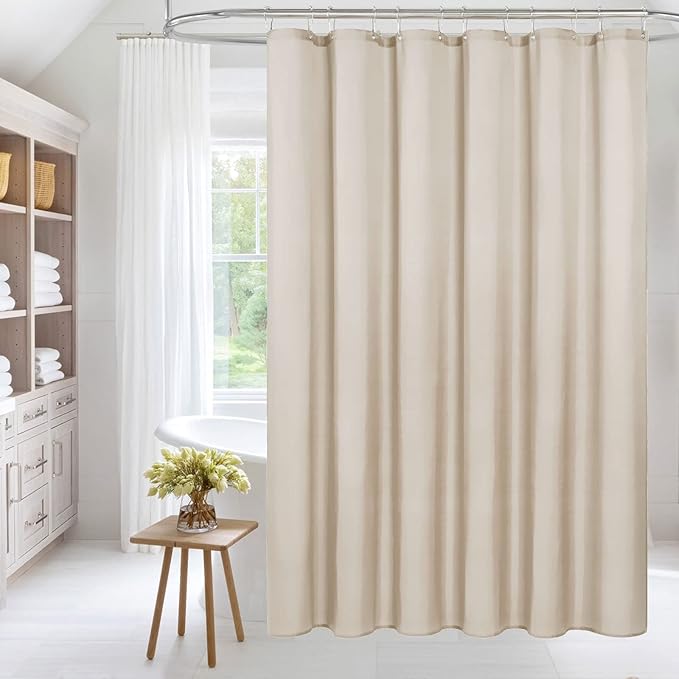 MitoVilla Beige Shower Curtain Liner Set with Plastic Hooks