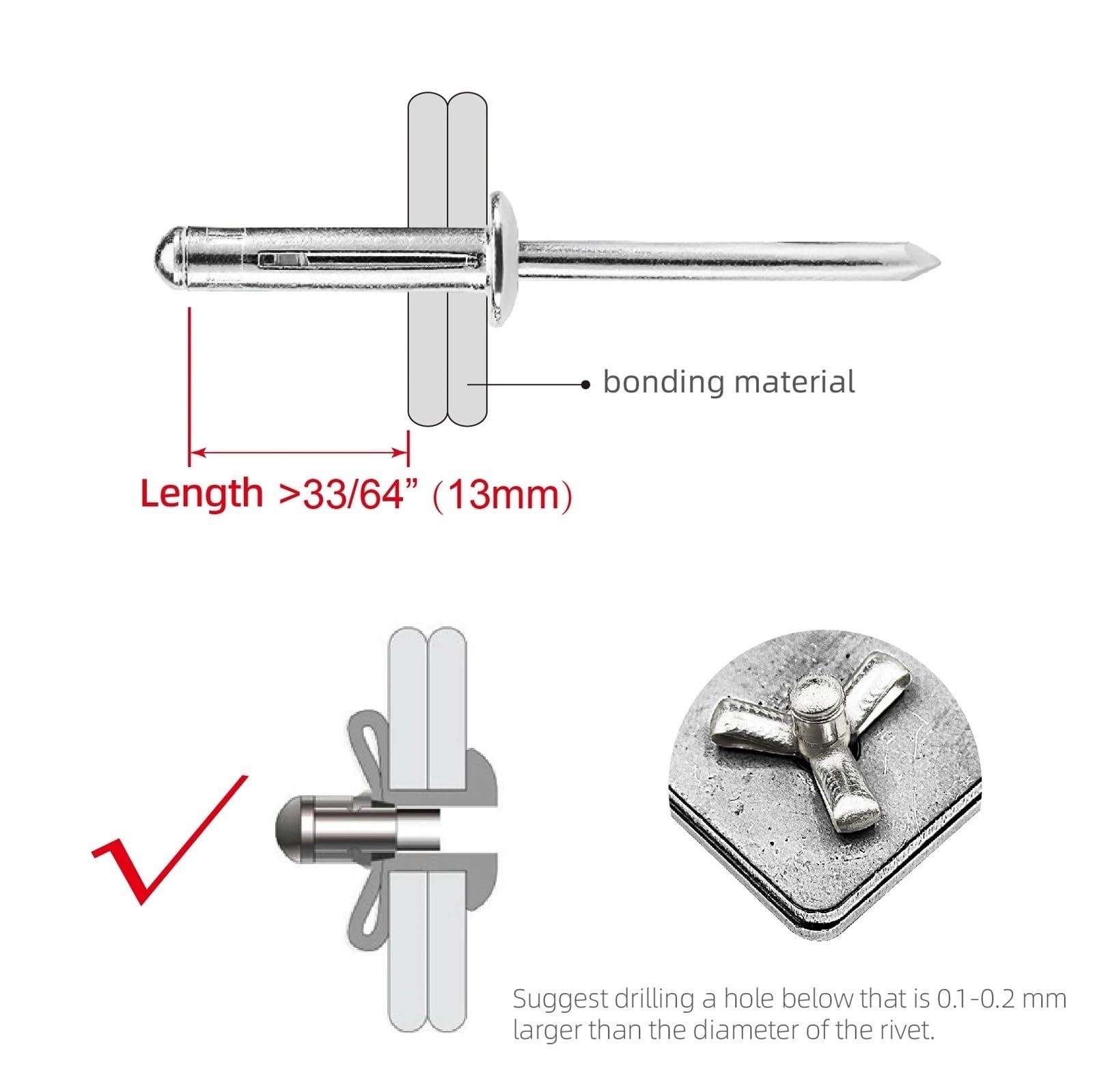 20/50 Stück Wasserdichte Dreifach Gefaltete Nieten, Faltjalousie Aus Aluminiumlegierung Mit O-Ring Der Dichtungsscheibe, Explodierender Tri-Grip-Pop(20Pcs,6.4x26mm)