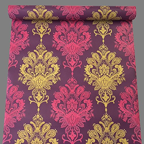 Simplelife4U Luxury Purple Damask Removable Pvc Shelf Drawer Liner Home Decor 17X118 Inch #TOP3