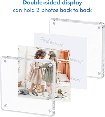 Miniatura 2 de elabo Marco de fotos acrílico de 4 x 4, marcos de fotos magnéticos, 0.47 + 0.47 pulgadas de grosor, marcos de fotos transparentes de doble cara,