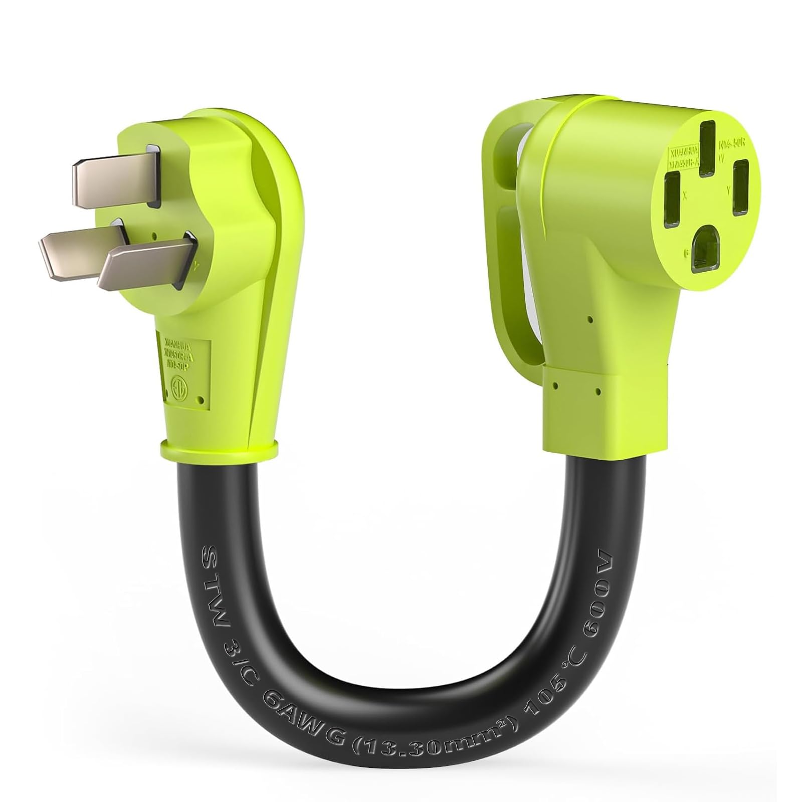 FGIEU 6AWG 50A 1.6FT EV Charger Plug Adapter for Tesla, NEMA 10-50P to 14-50R 4 Prong to 3 Prong STW 3/C Heavy-Duty Cable with Grip Handle | 125/250V