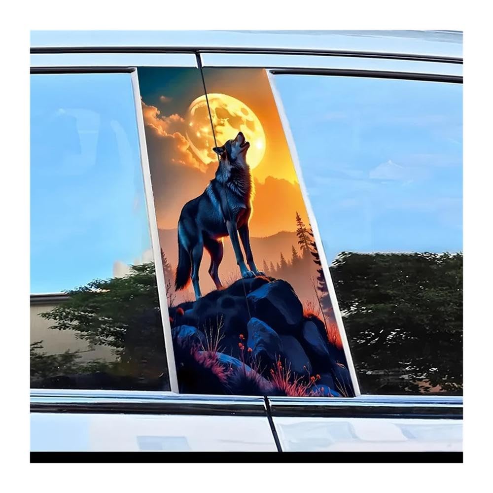 Body Parts 2 Pieces of Car B-Pillar Stickers Wolf Howling At Moon Polyethylene Protective Film