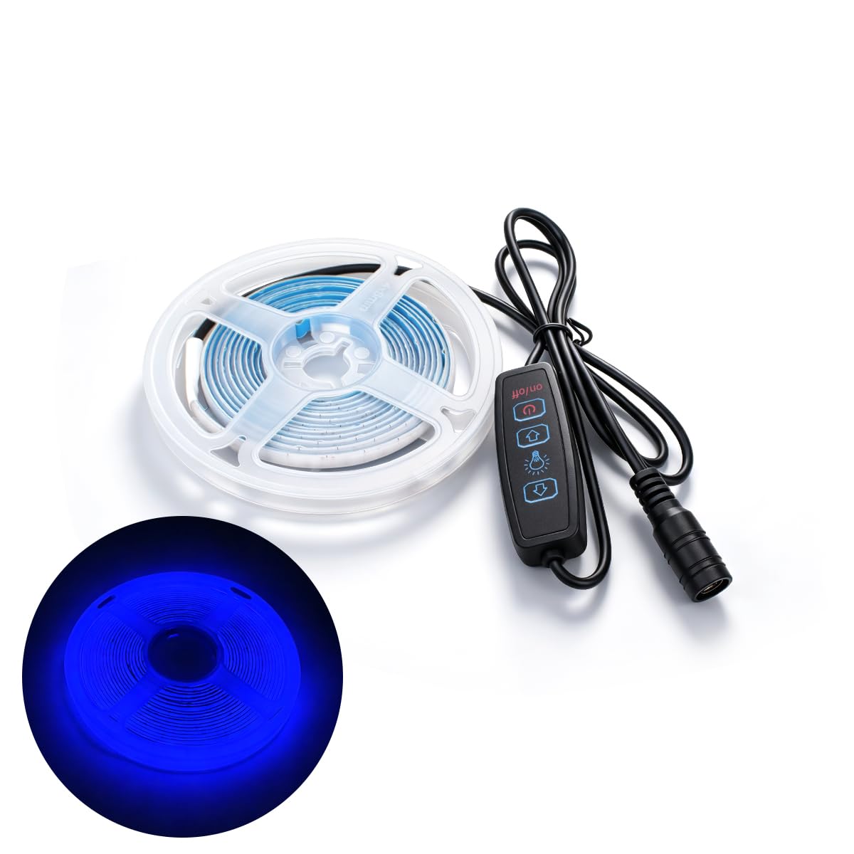 Innfeeltech 2M COB LED Light Strip, 5mm Width 12V Blue 400LEDs/m Light Strip, Dimming Button with DC Connector