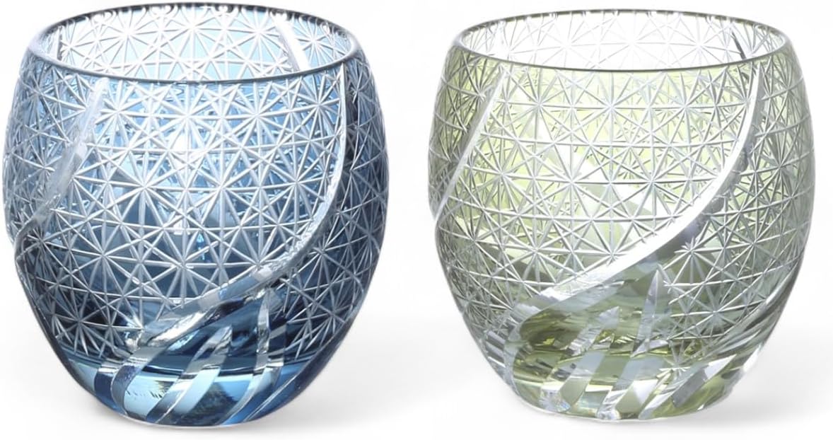 江戸切子 七宝紋 丸 瑠璃色 ぐい呑 堀口切子 秀石 作 【未使用・希少