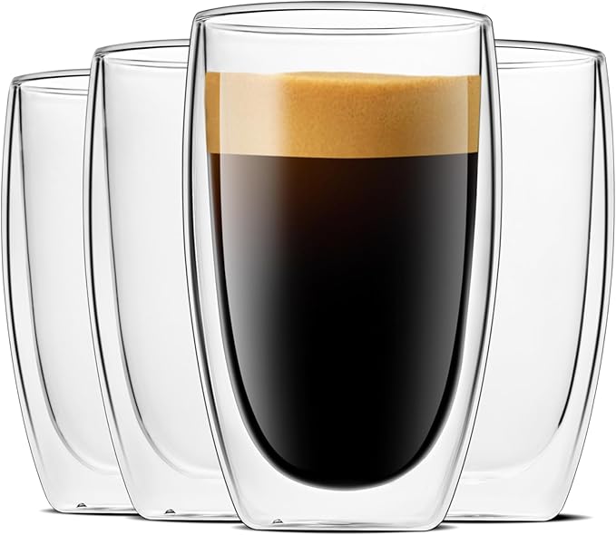 LUXU 16 Oz Double Walled Glass Coffee Mugs, 4-Pack