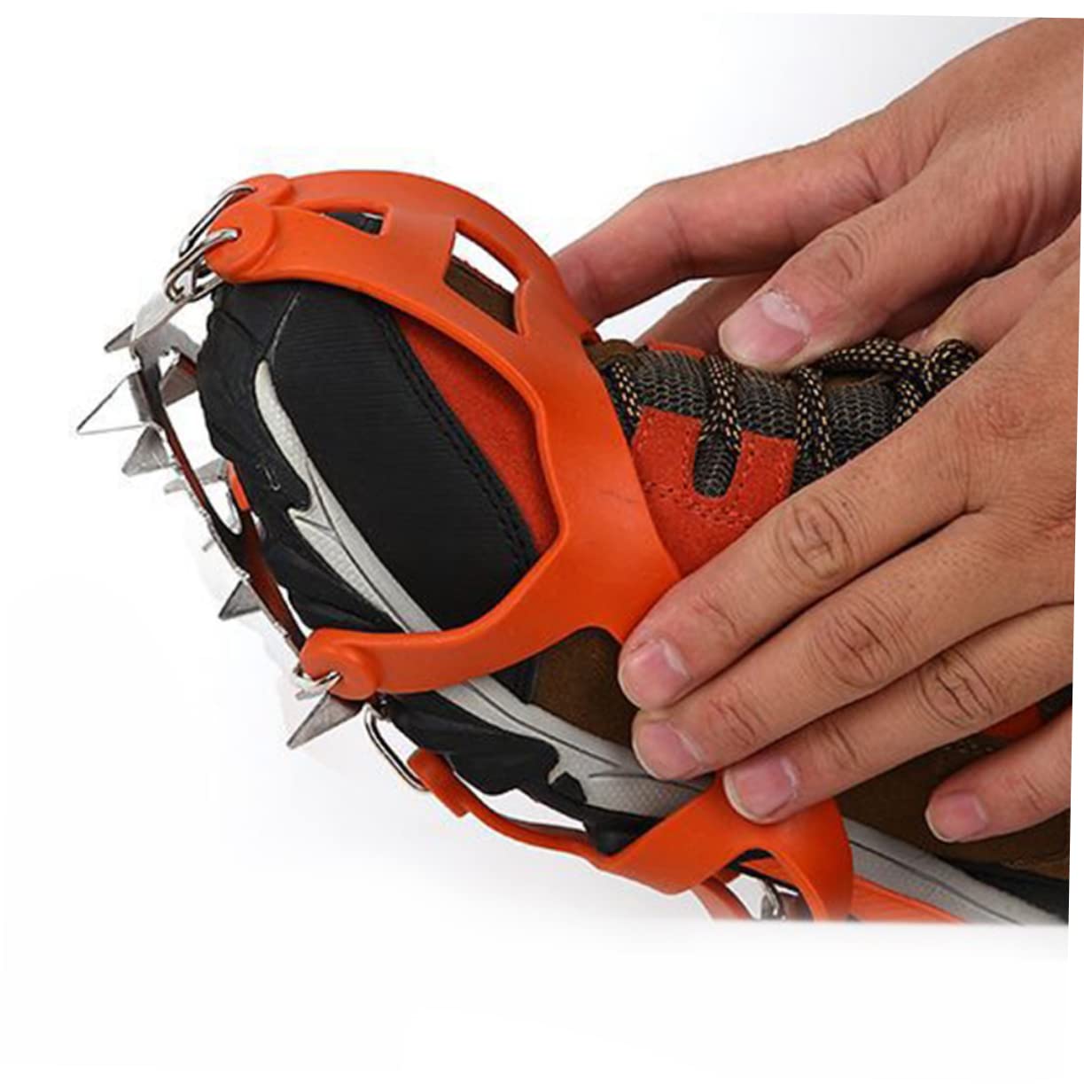 BESPORTBLE 1Pair Teeth Ice Cleat Spikes for Shoes Durable Slip Crampons with Grips for Outdoor Climbing and Winter Activities Orange