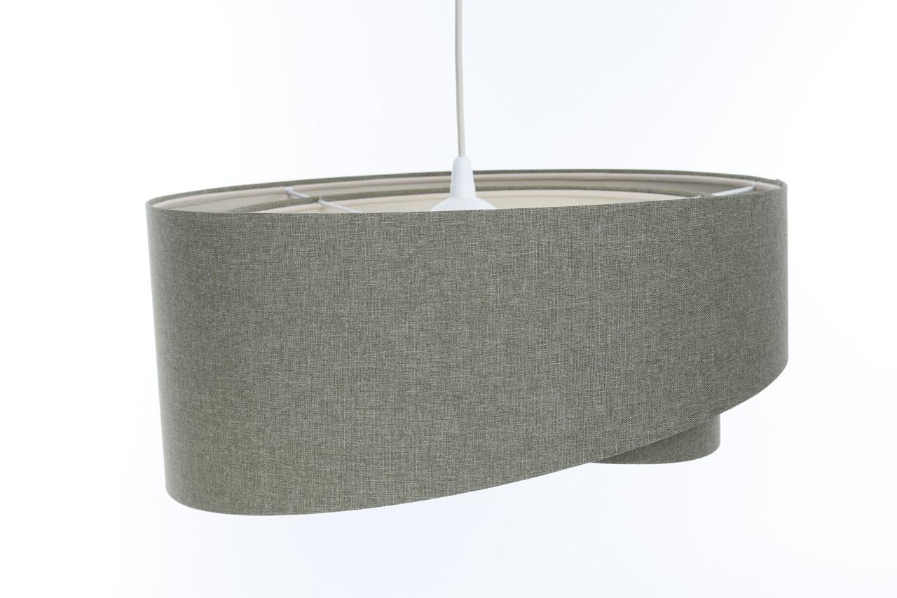 Licht-Erlebnisse Hängelampe Grau E27 rund D: 60 cm groß Stoff Doppelschirm Modern Hängeleuchte Wohnzimmer Pendelleuchte Esszimmer