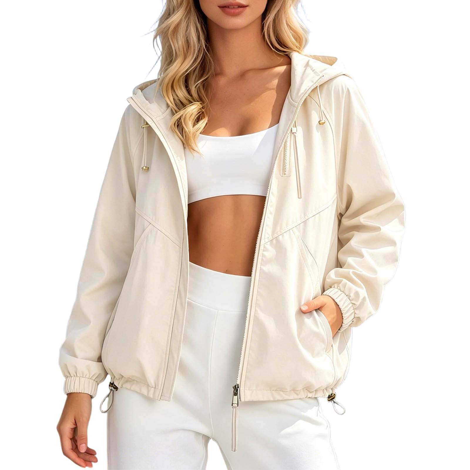 Parka Imperméable Femme Fermeture Zip Blouson Coupe Vent De Pluie Avec Capuche et Poches Légère Séchage Rapide Veste Multifonction pour Randonnée Promenade et Temps Pluvieux de la Saison Estivale