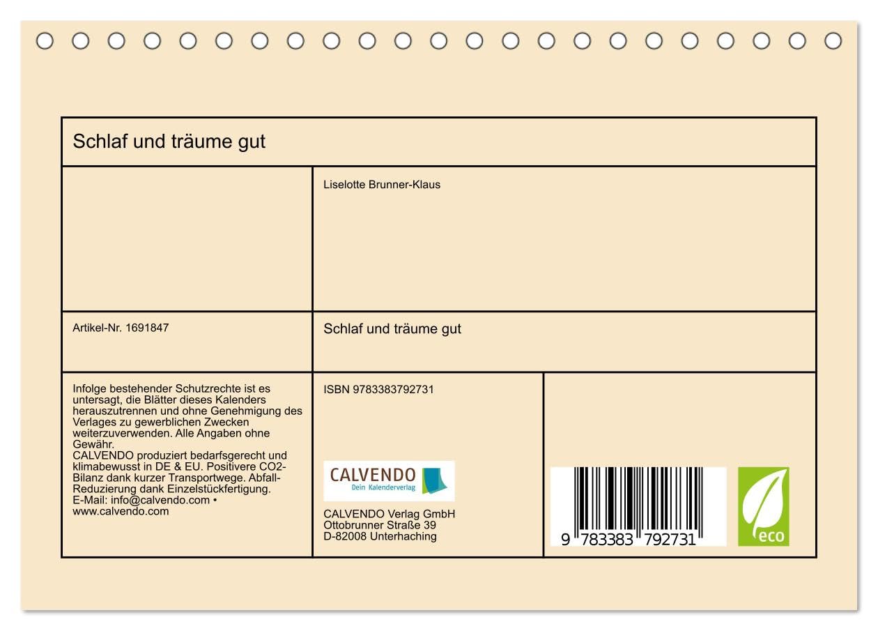 Schlaf und träume gut (Tischkalender 2025 DIN A5 quer), CALVENDO Monatskalender: Zarte Bilder von Träumenden (CALVENDO Menschen)