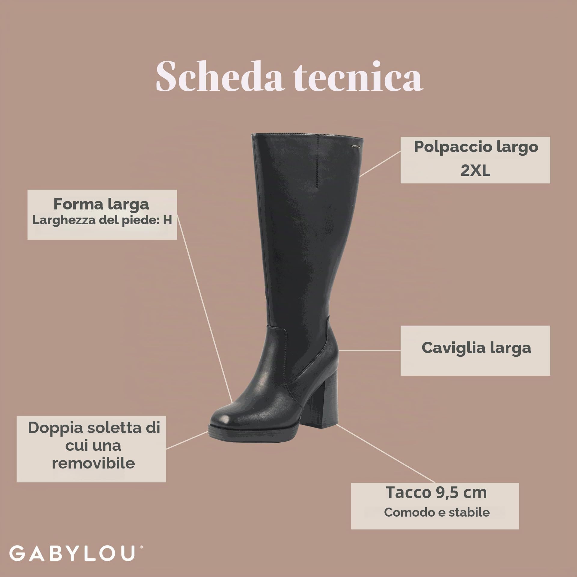 GABYLOU Stivali 2XL - modello Melissa, NeroNero25, 40