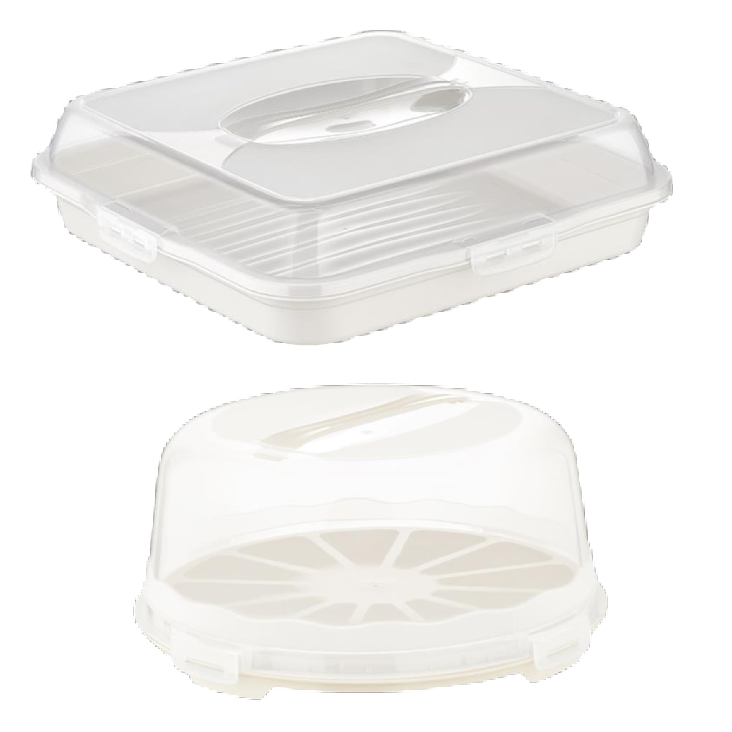 BORNOVA Kit de Transport pour Gâteaux et Pâtisseries, Boîte à Gâteau Ronde et Plaque à Pâtisserie Rectangulaire, Hermétique sans BPA, Idéal pour Les Piques et Les Fêtes (Crème)