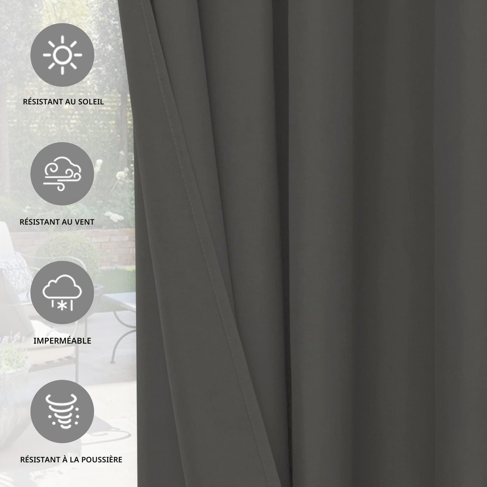 Easy-Going Lot de 2 Rideaux 100% imperméables pour extérieur, Coupe-Vent, résistants aux intempéries, Panneaux épais à œillets pour terrasse, tonnelle et pergola, 137 x 213 cm, Gris foncé