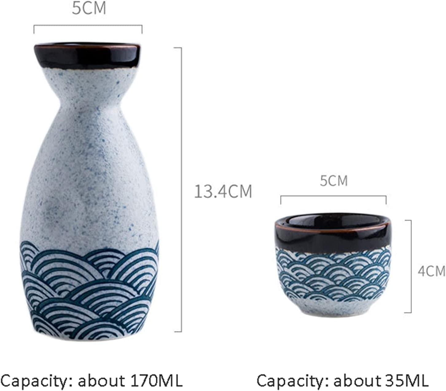 Set da sakè, Set da sakè Giapponese, Tazza da sakè Tradizionale, Design Dipinto a Mano, Porcellana, Ceramica, Artigianato in Ceramica, Tazze da sakè, 5 Pezzi