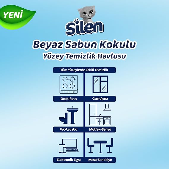 Silen Yüzey Temizleyici Mendil Beyaz Sabun Kokulu 1x100