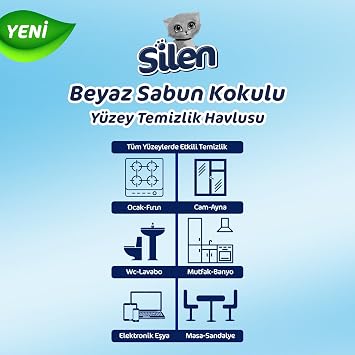 Silen Yüzey Temizleyici Mendil Beyaz Sabun Kokulu 1x100