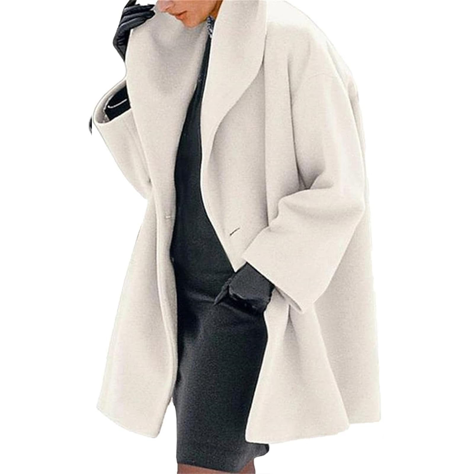 Womens Winter Coats Wool Blend Coat Lapel Single Breasted Trench Jackets Elegant Dressy Pea Coat Overcoat Outerwear