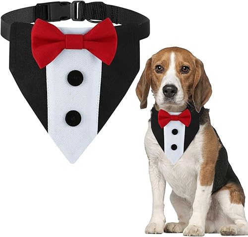 Esmoquin para perro, bandana formal de boda para perro, collar ajustable con corbatín, pequeño, mediano y grande, para niños, boda, aseo y fiesta de