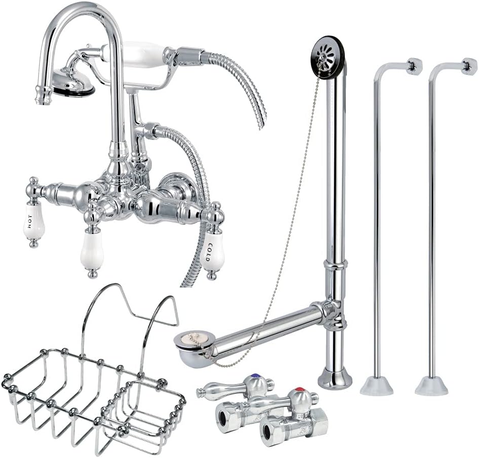 Kingston Brass CCK10T1SS-SB Vintage Clawfoot Tub Faucet Package, Polished Chrome, 27.62 x 14.38 x 10