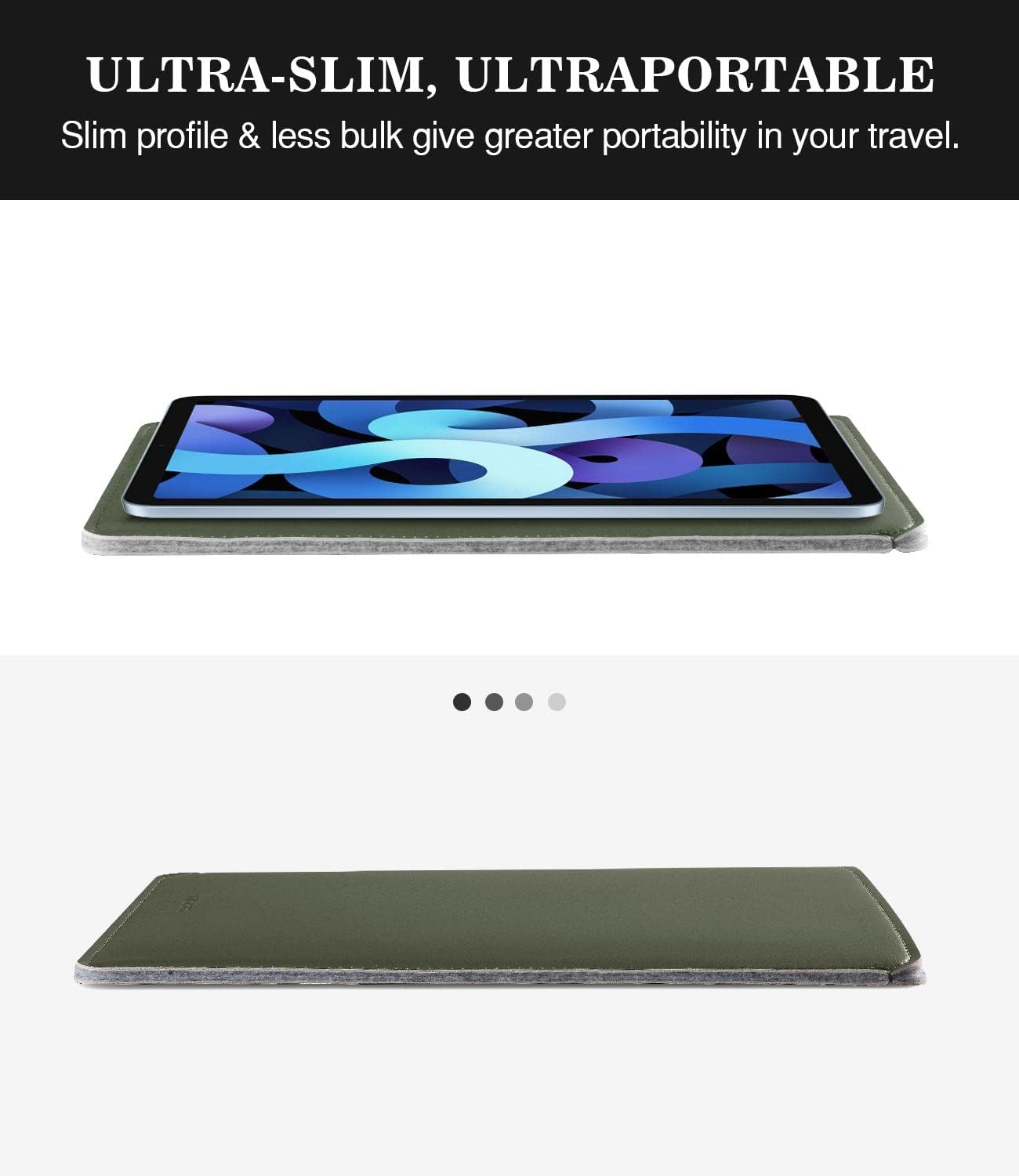 MoKo 9-11 Inch Tablet Sleeve, PU Leather Briefcase Slim Stylish Case Fits New 11-inch iPad Pro M4/Air M2 2024, Air 5/4th 10.9, 10th Gen 10.9, 9/8. Gen 10.2, Tab S8/S9 11, Midnight Green - Image 3