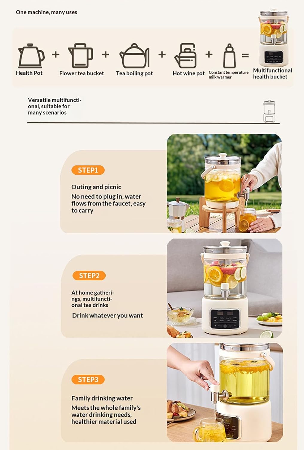 3L Glass Electric Kettle with Touch Screen Herbal Tea Kettle Adjustable Temperature 40-90°C 72-hour Heat Retention High borosilicate glass allows you to easily enjoy tea