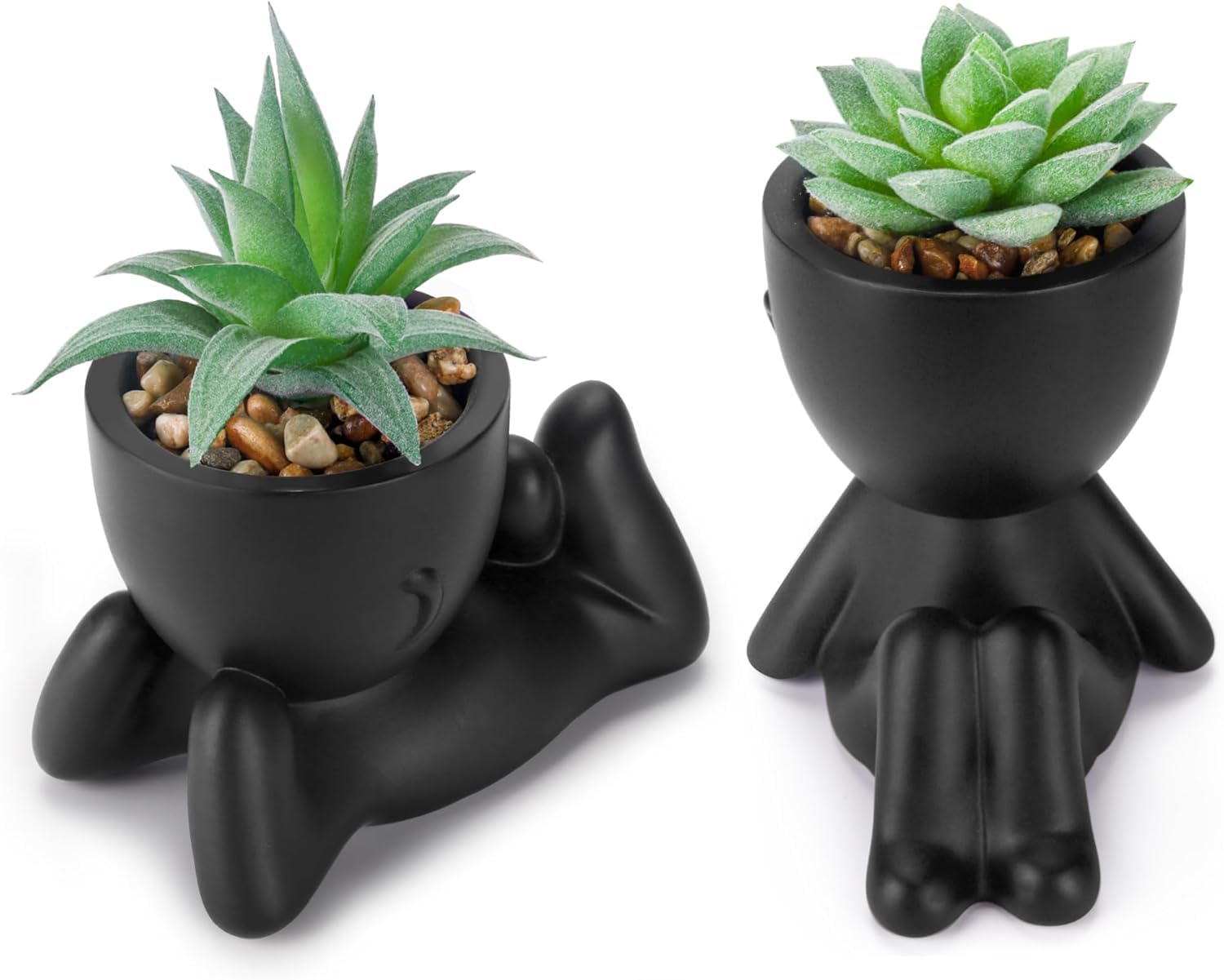 BTSD-home Set of 2 Mini Artificial Succulent Plants Potted Faux Greenery for Home Office Desk Bathroom Decor Indoor(Black)