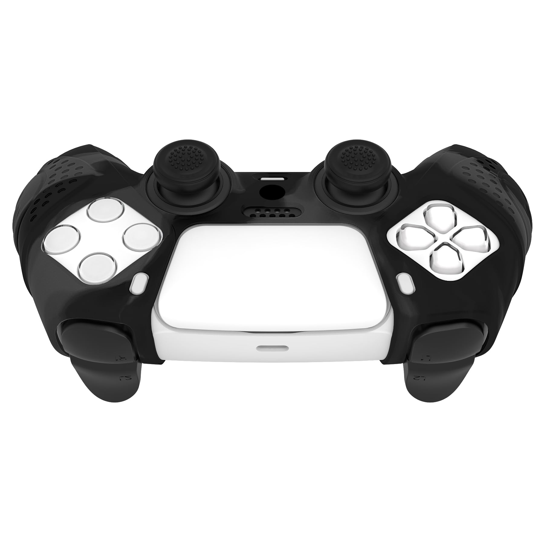 eXtremeRate PlayVital Silikonowe Etui Ochronne do ps5 Kontrolera,Ergonomiczne Obudowy do ps5,Pokrowiec Ochraniacze do ps5 z Nakładkami na Kciuki,Skórki do ps5-Ciemny Szary i Czarny(Guardian Edition)