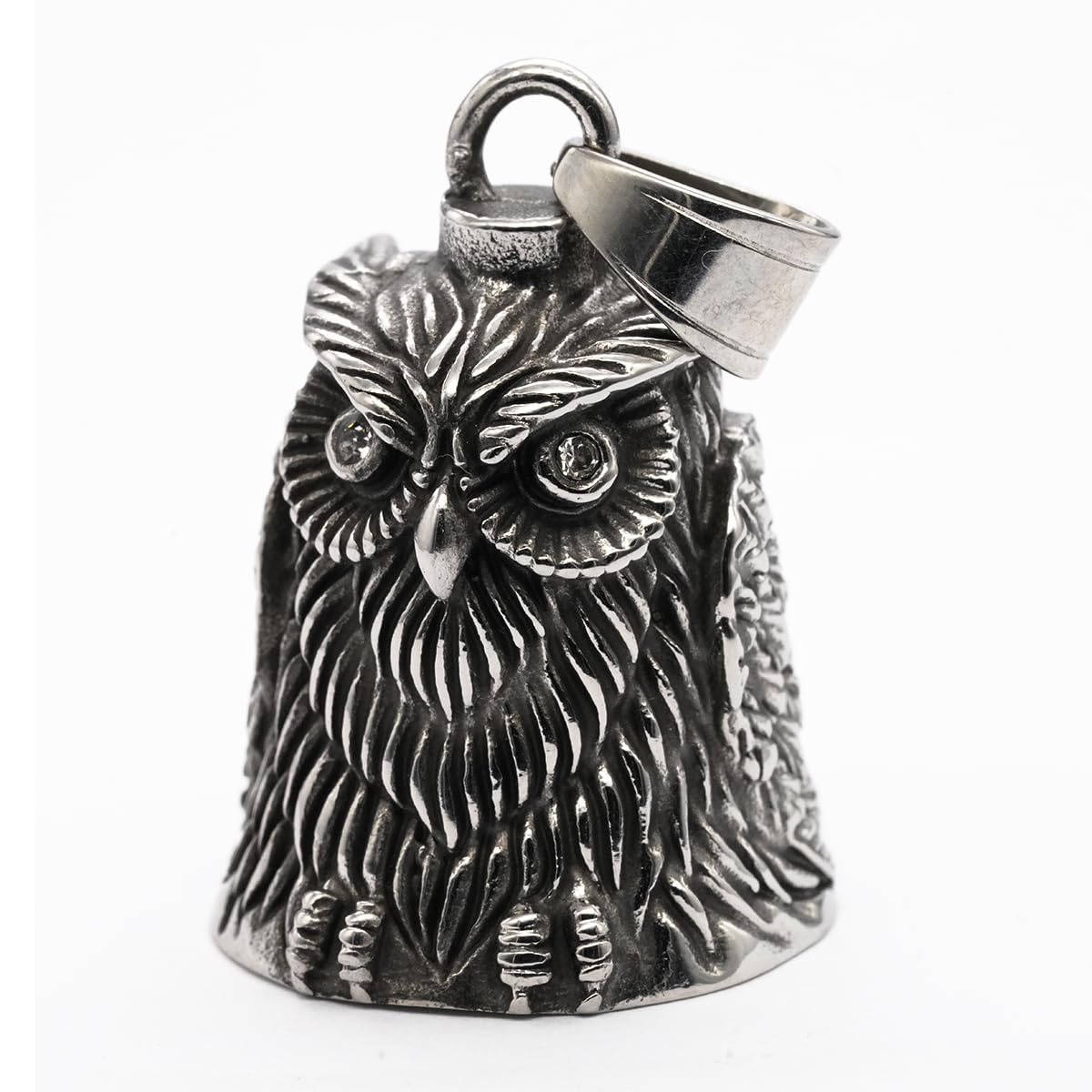 MOYOZZ Vintage Punk Lucky Bird Owl Guardian Motorcycle Bell with Hanger for Biker,Good Luck Keychain & Motorcycle Accessories, Grey, Medium