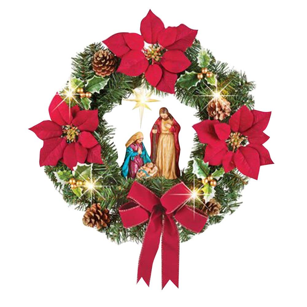 Weihnachtskrippe Heilige Familie Kranz Künstliche Erdbeere Grün Bogen Jesus Christus Hängende Girlande Weihnachten Haustür Dekor (Farbe: 32CM-L)