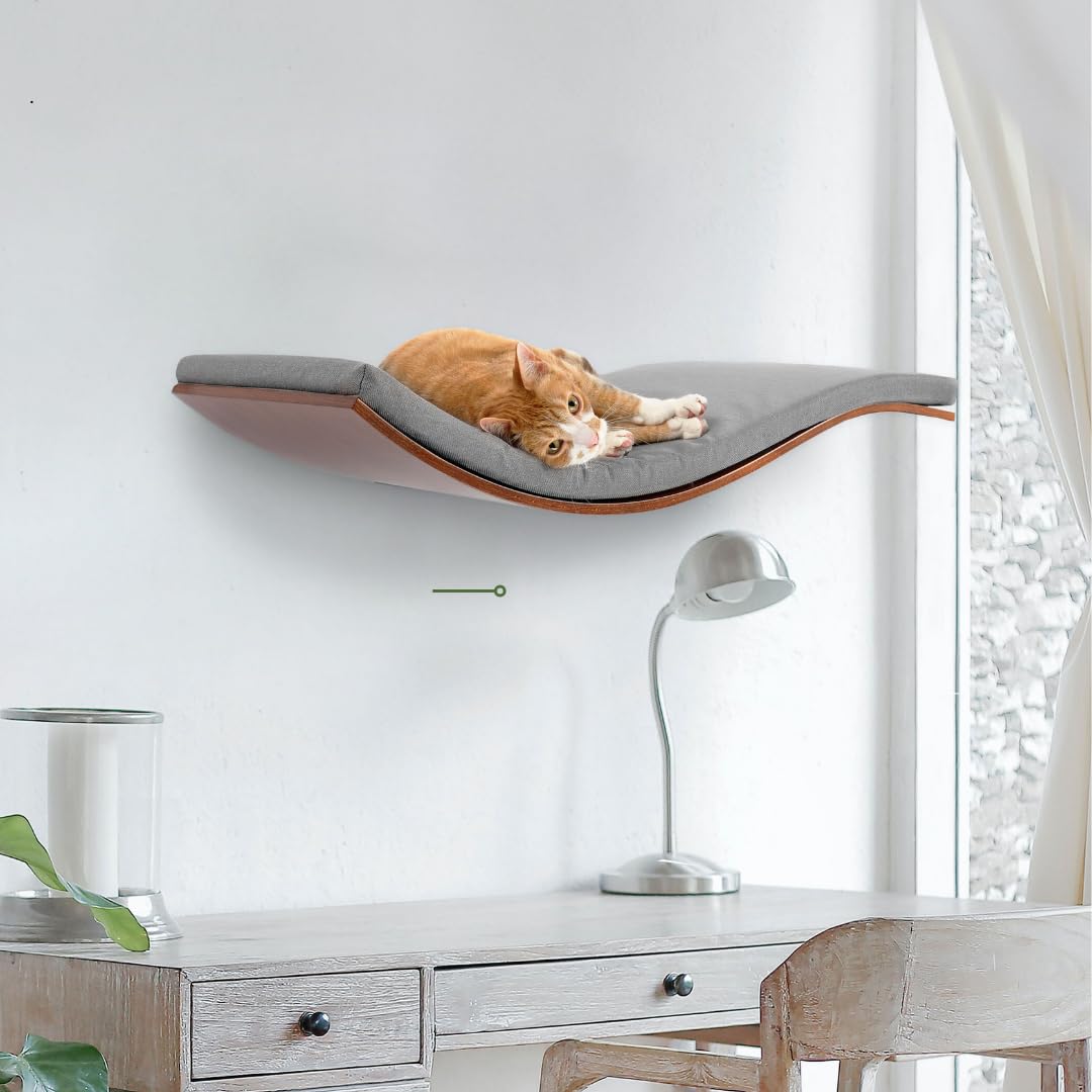 COSY AND DOZY Cat Bed Wall - Cat Lounger - Wall Lounger - Cat Boards for the Wall - Shelf Sleeping Area - Stone Walnut Cat Furniture up to 25 kg