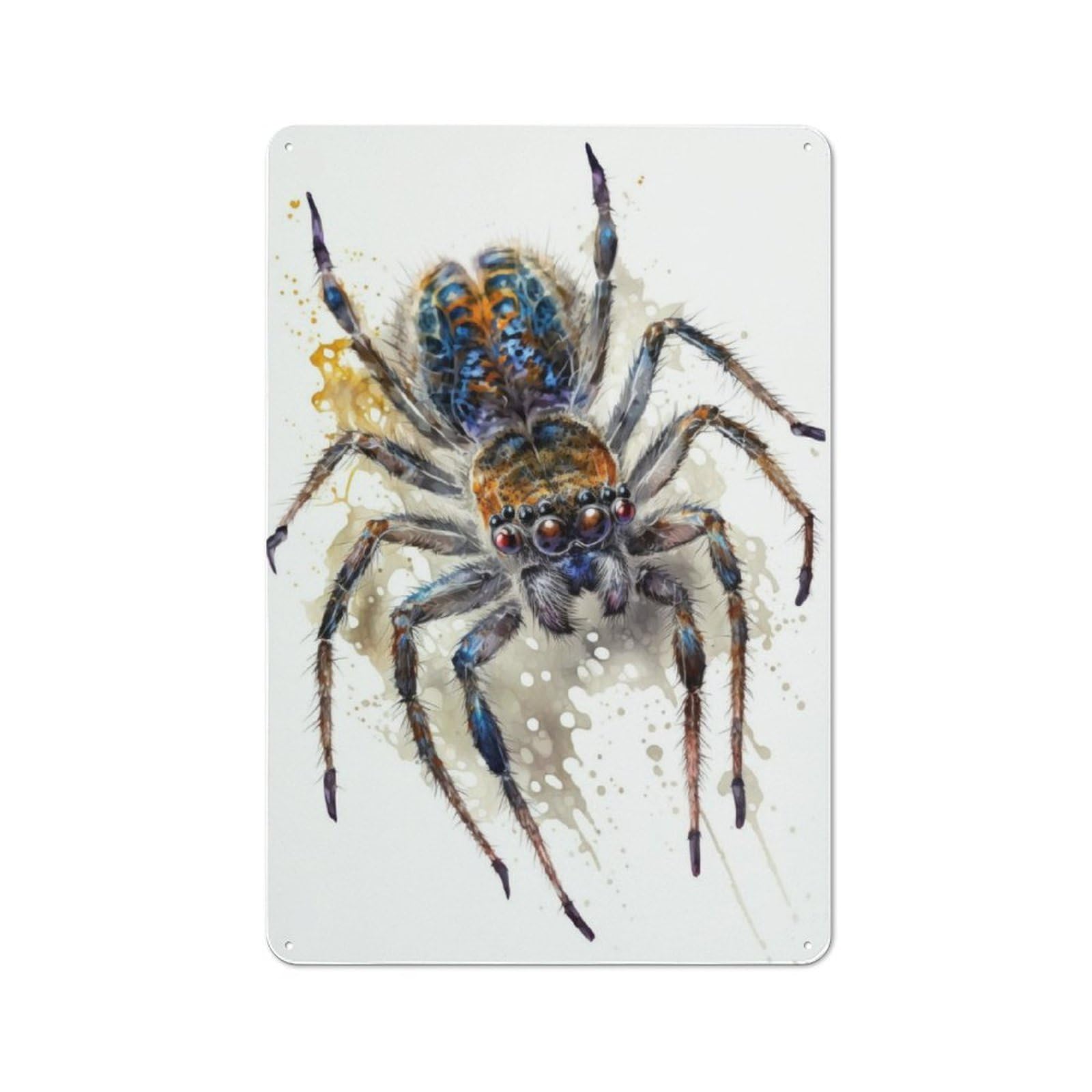 Tin Wall Plaque 30x20cm with Spider in Watercolor for Garage Or Workshop, for Kitchen, Dining Room And Home Bar Wall Decor