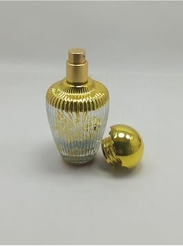 Boş Şeffaf Cam Parfüm/Kolonya Sprey Şişesi, Lüks Altın Kapaklı, Altın Süslemeler, Desen No:2, Modern ve Zarif Tasarım, Uygun Fiyatlı, Şıklık Sunuyor, Kolaylığı Doldurulabilir, 50ml