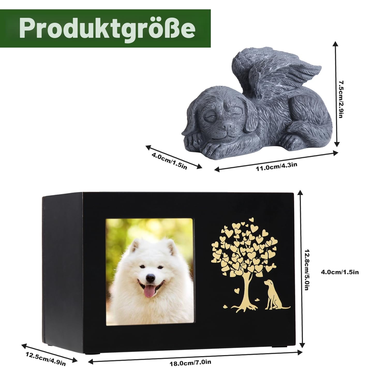 Haustier-Aschebox für Hunde, XLarge Holzurnen für Beerdigung, Einäscherungsurnen mit Fotorahmen, Gedenkbox mit schwarzem Flanell als Futter, Gedenkgeschenk für verlorene Haustiere