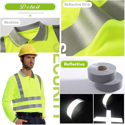 Miniatura 5 de YOWESHOP Hi-Vis Safety T-Shirt Add Your Design Long Sleeve Protective Polo Shirts with Reflective Strips