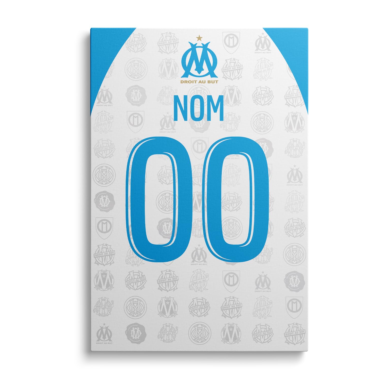 OneTrophy Toile Officielle Olympique de Marseille – Saison 2025/2026 – Décoration Murale Personnalisable avec Nom & Numéro – Made in France - Cadeau supporter OM (Maillot domicile (Blanc))
