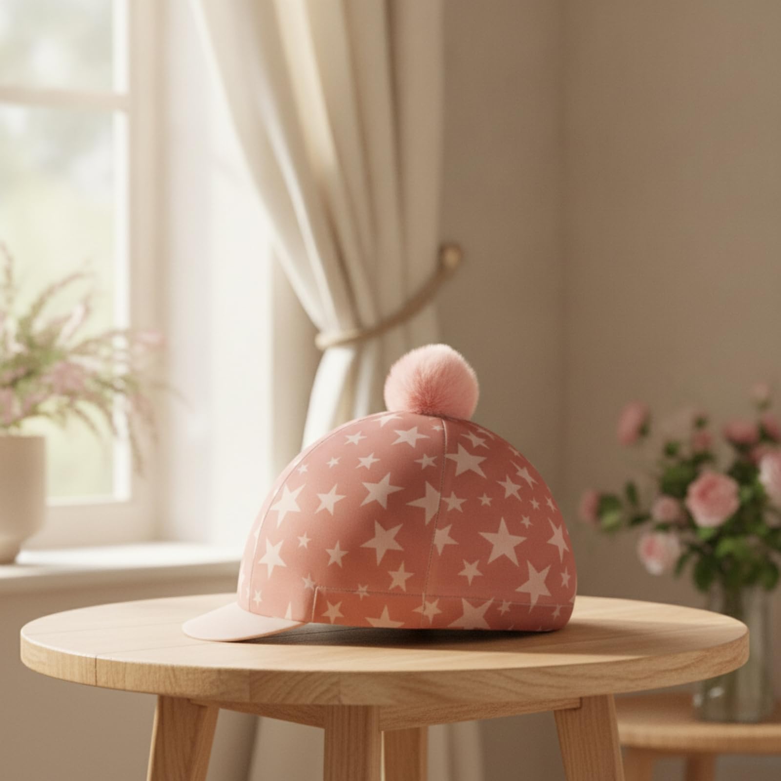 Copricasco con Pompon Accattivante Copribrillo da Equitazione Elastico Copricapo per Cavalieri
