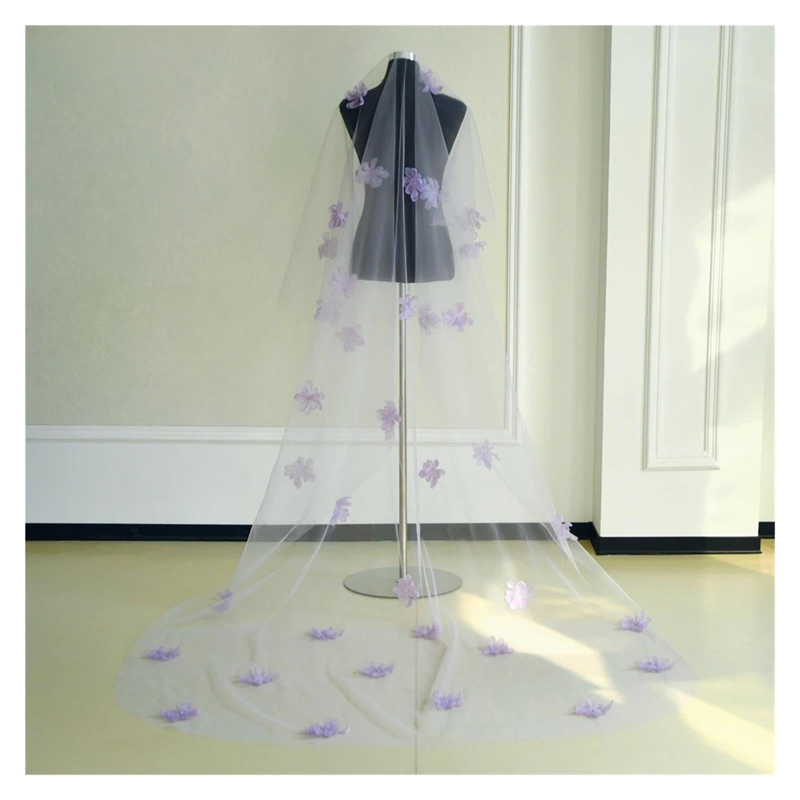 Velo da Sposa Sogno Velo con Fiori 3D Viola. cattedrale