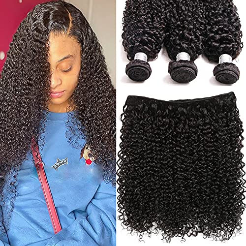 Kinky Curly Weave Bundles Remy Brazilian Curly Human Hair Bundles Curly Natural Color Same Direction Cuticle 18 18 18 inch