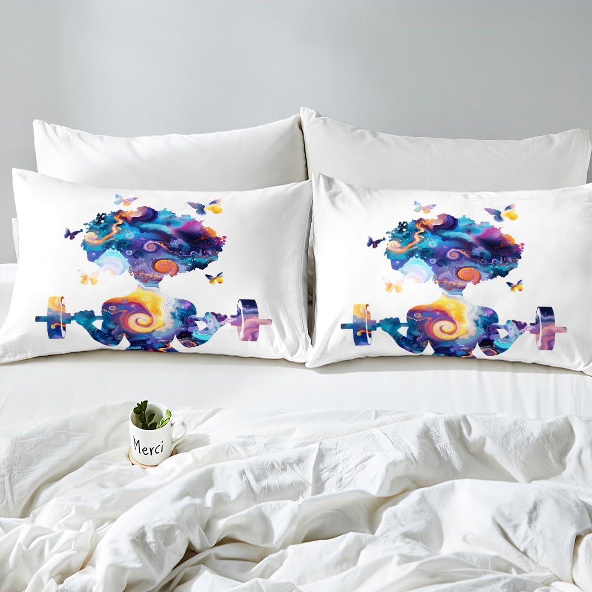 Weightlifting Fitted Sheet Queen Size Watercolor Bedding Set Sports Game Sheet Set,Tie-dye Bed Cover Ultra Soft Breathable Bedding 3 Pcs for Kids Teens Boys