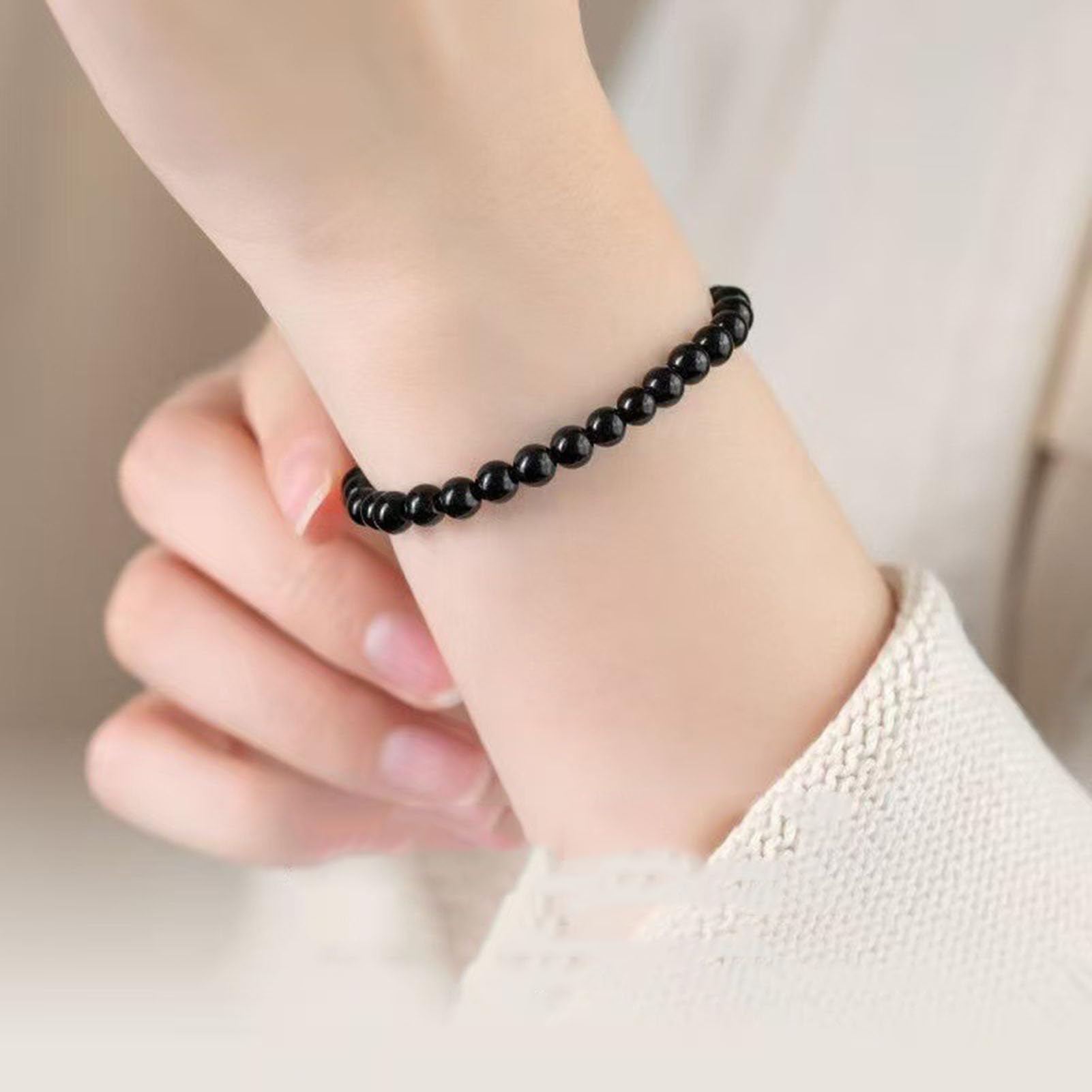 Heilendes schwarzes Obsidian-Armband, echtes vulkanisches Naturglas-Stretch-Armband zum Schutz, Erdung, Verstellbarer Steinschmuck für Männer und Frauen, Chakra-Geschenke,16MM