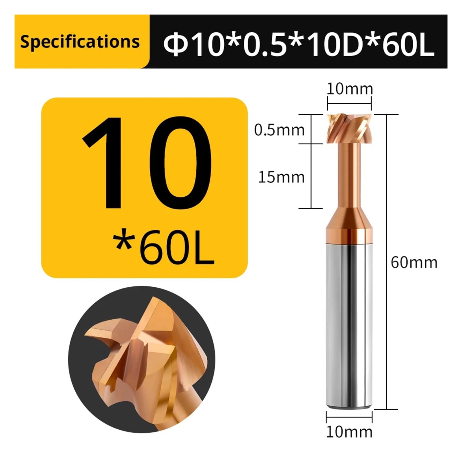 1 szt. Frez trzpieniowy z rowkiem T HRC55 4 rowki z węglików spiekanych 3-12 mm średnica cięcia 0,5-5 mm głębokości metalowe narzędzia CNC ze stali wolframowej (10 x 0,5 x gł. 10 x 60 l)