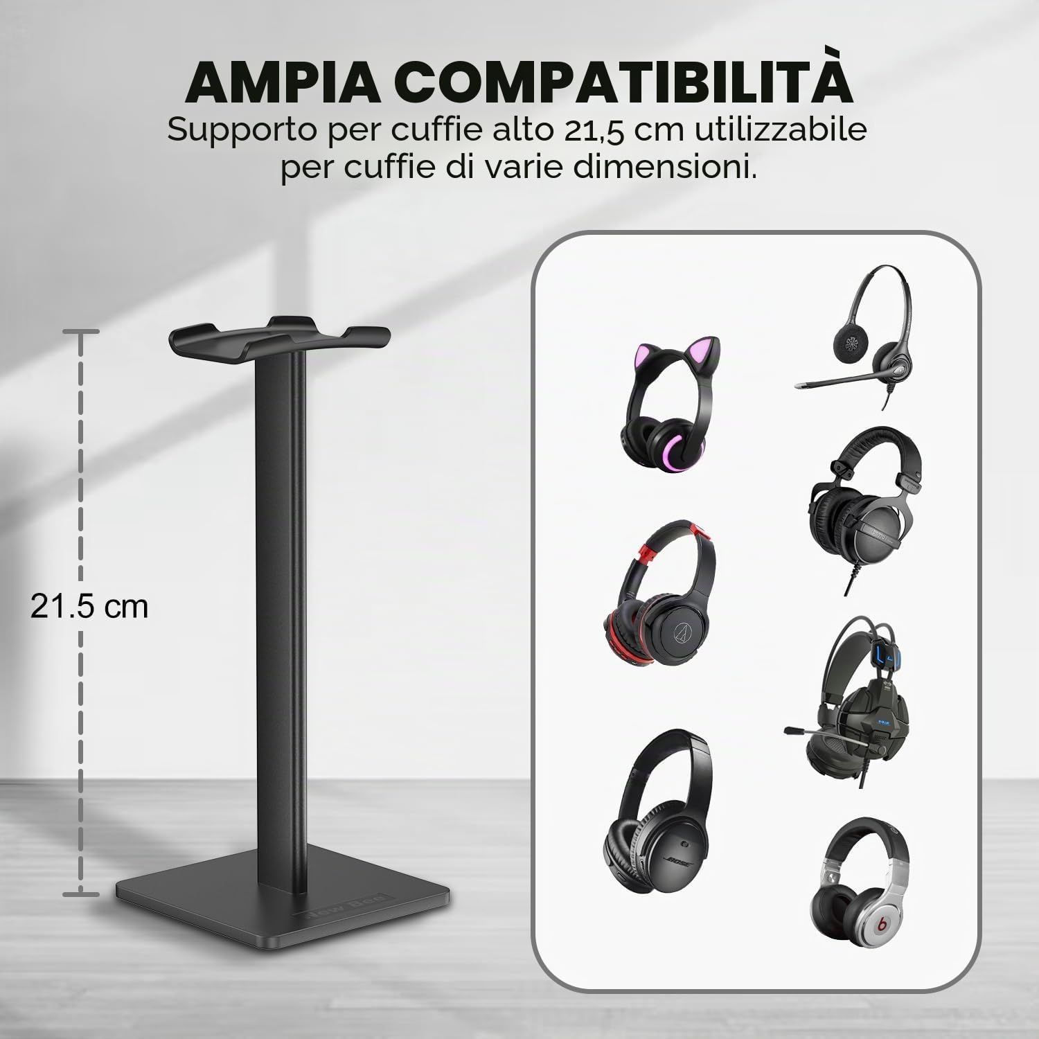 Supporto per Cuffie New Bee Universale per Sennheiser Sony Audio-Technica Bose AKG Alluminio Nero