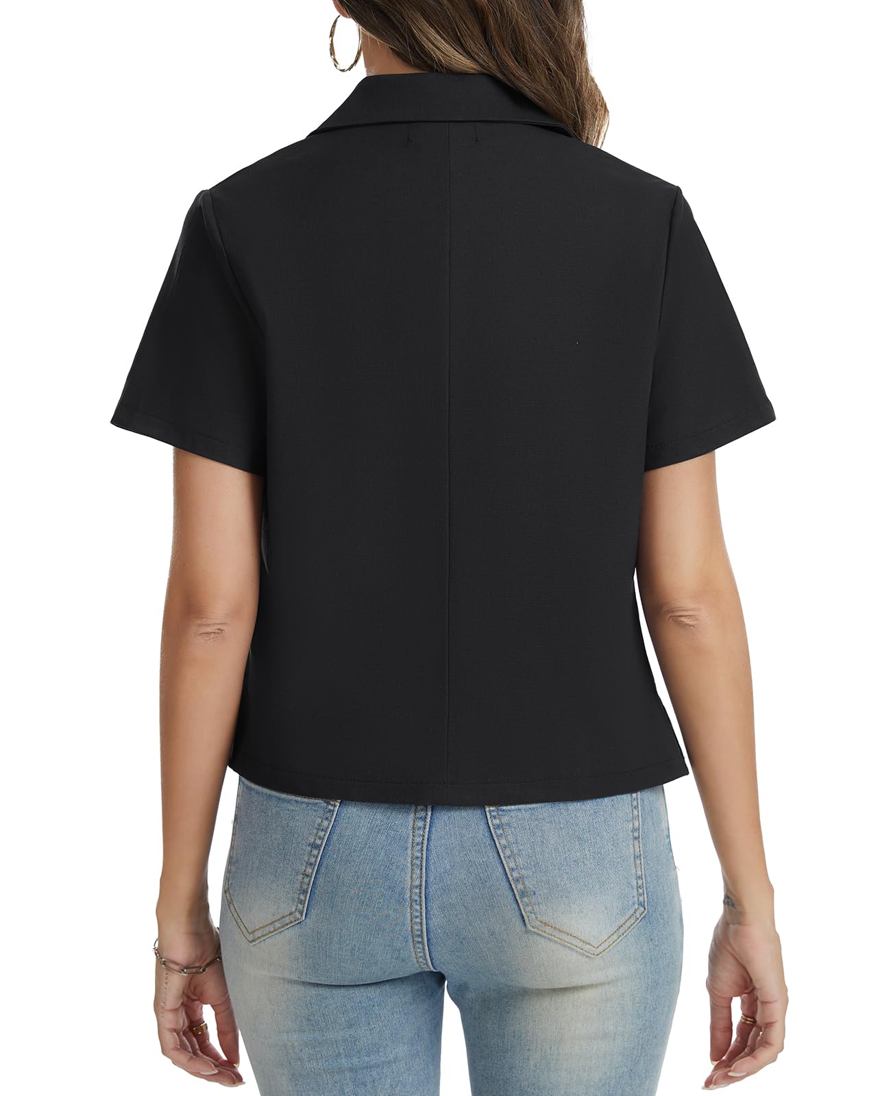 Blazer a maniche corte da donna in cotone e lino, elegante, parzialmente foderato, adatto per abbigliamento casual da lavoro, ufficio