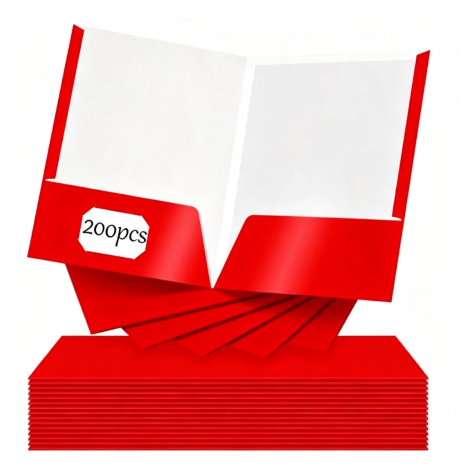 Yeaqee Dokumentenmappen mit 2 Taschen, glänzend, laminiert, Briefgröße, Großpackung, Papierportfolios mit Dateipräsentation für Schule, Büro, Zuhause, Geschäft, Lehrer, Hochschule, Rot, 200 Stück