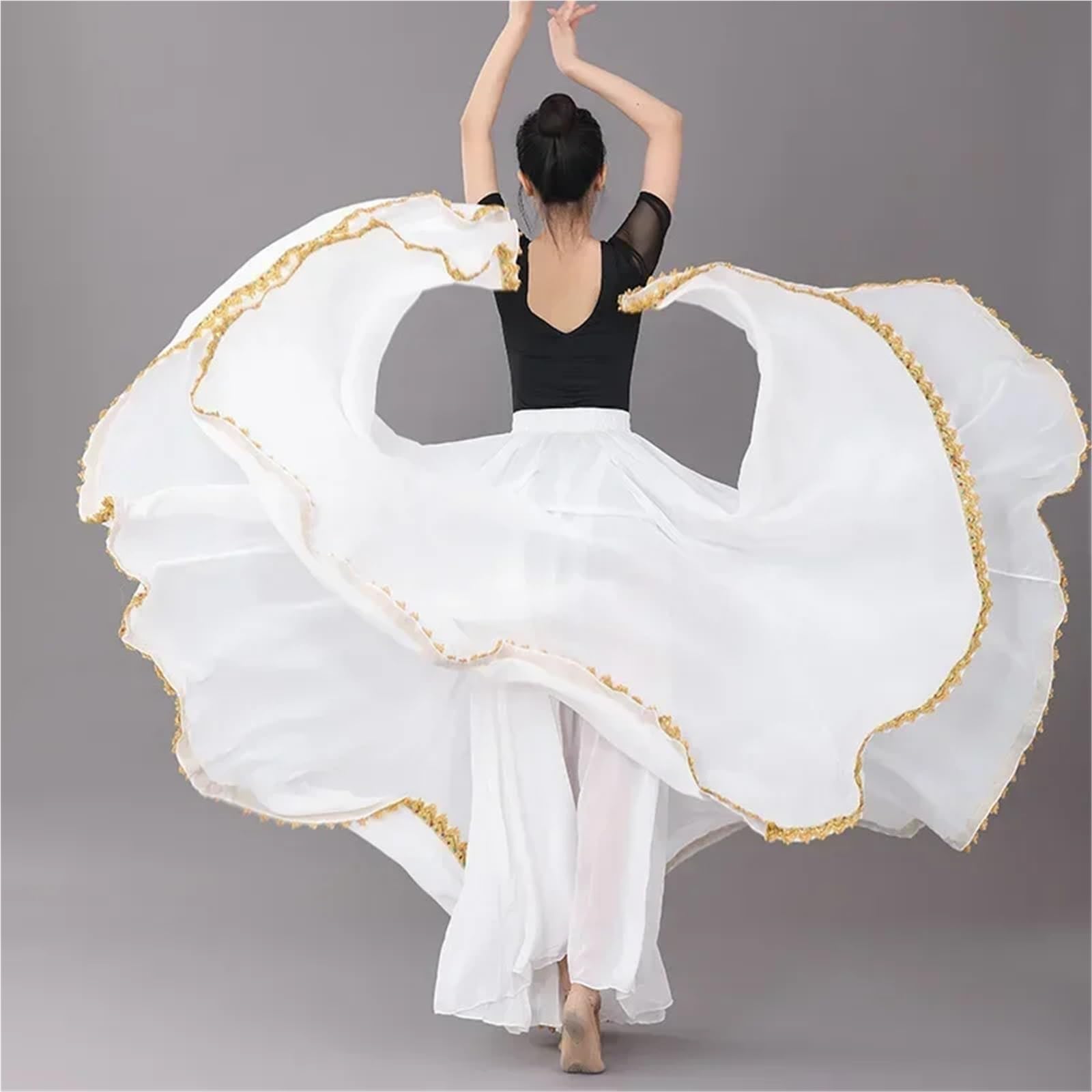 Flamenco Rock Flamenco-Bauchtanz-Chiffon-Rock for Damen, einfarbig, 720 Grad Pendel, Metallkante, Langer Zigeuner-Übungsrock for Tänzer Für Karneval