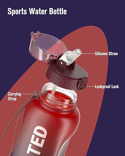 Miniatura 3 de Gohippos Botellas de agua con tiempos para beber, botella de agua de 32 onzas con pajilla, botella de agua motivacional para gimnasio, escuela,