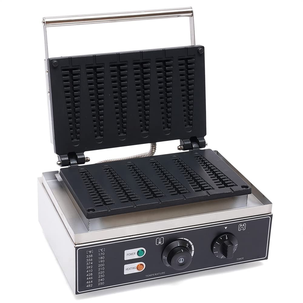 6Pcs Electric Hotdog Waffle Maker Machine Commercial Corn Dog Waffle Maker Nonstick Waffle Irons Cheese Stick Press Iron Time & Temp Control Waffle Stick Maker