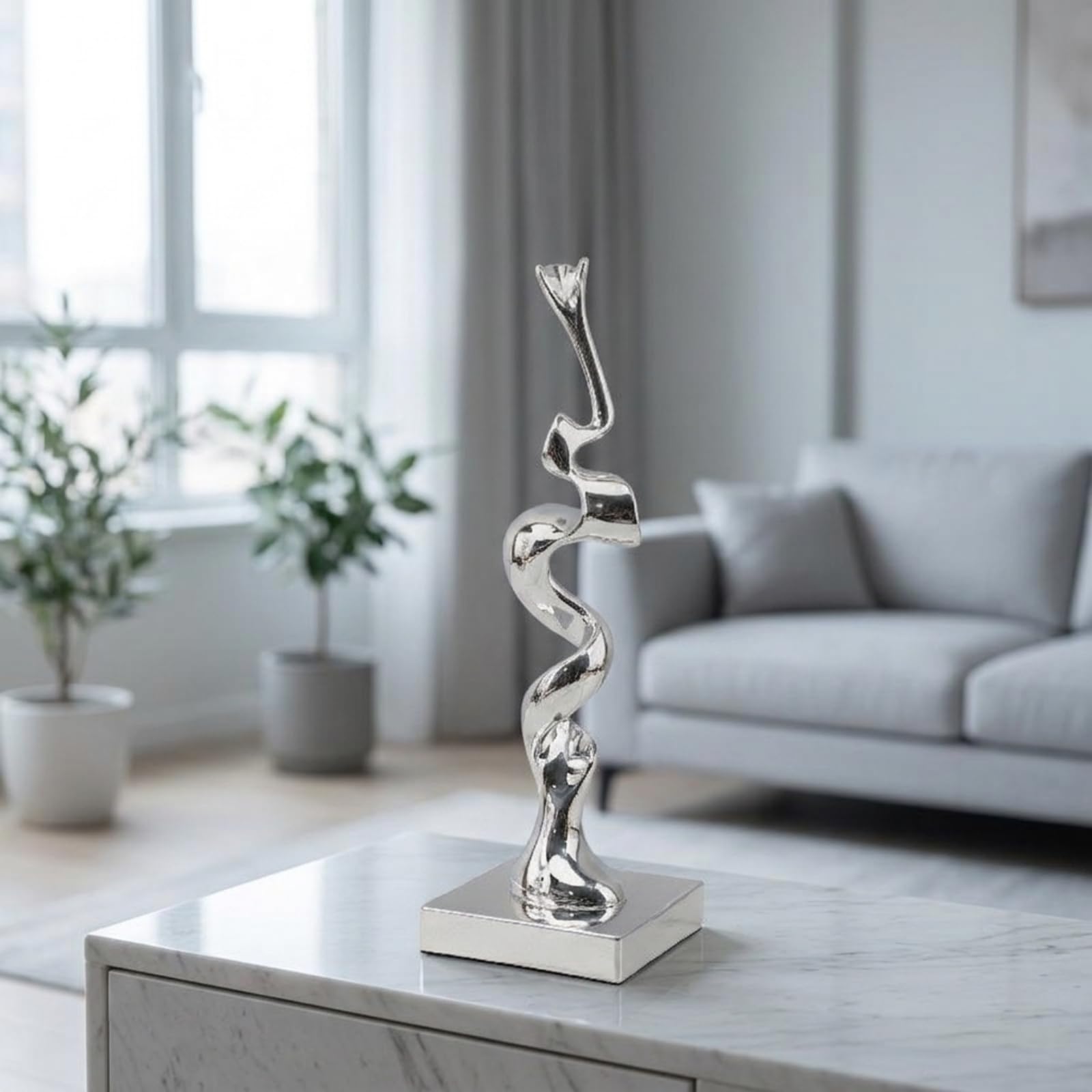 Baoblaze Estatua Escultura Moderna Decorativa Ornamental Figura Resina de Estilo Actual con Reflejo Intenso y Forma en Espiral con Base Cuadrada Adecuada para, 12 12 37cm
