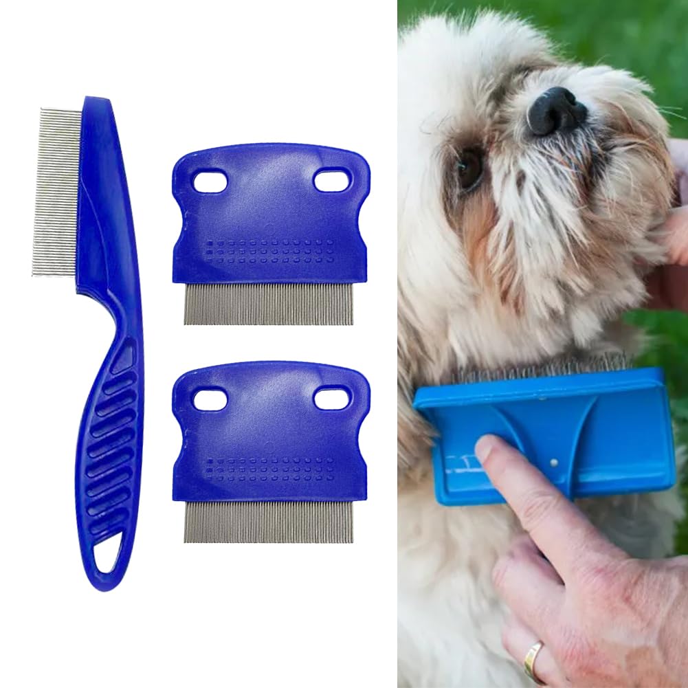CAT flea - com, peigne à puces 3pcs, peigne à puces lécher les marques de larmes léchées peigne pour animaux de compagnie lapin long terme pour chats et chiens (Bleu)